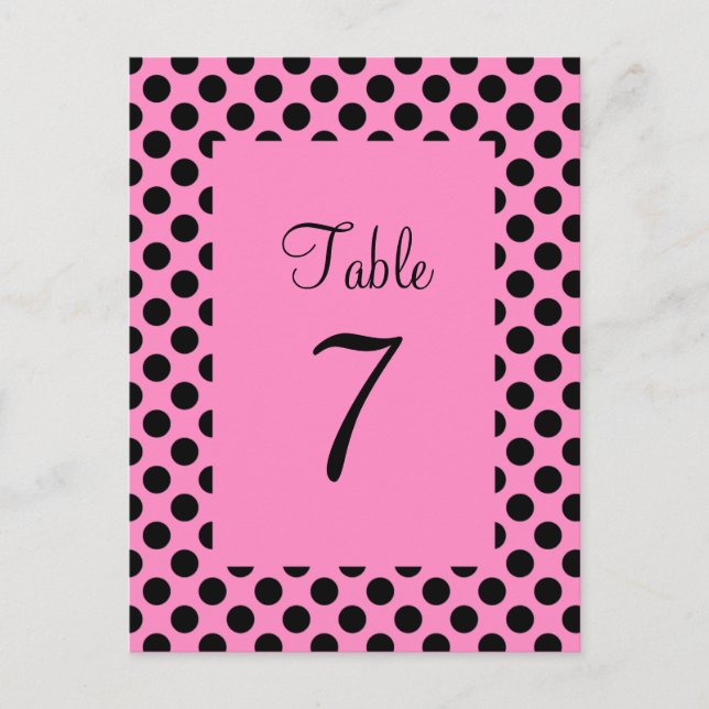 Tarjeta postal de número de mesa con lunares rosas (Anverso)