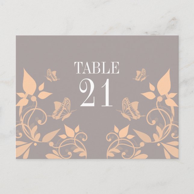 Tarjeta postal de número de mesa floral de maripos (Anverso)