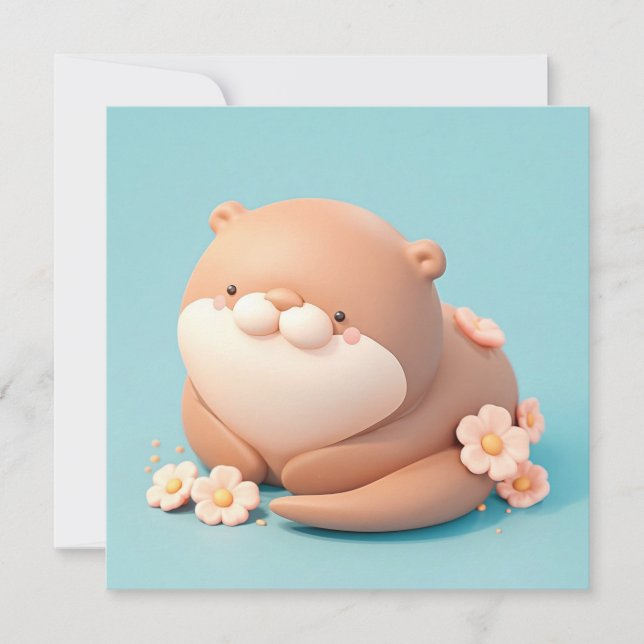 Tarjeta postal de nutria de arcilla 3D linda con f (Anverso)