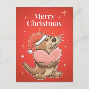Tarjeta Postal de Nutria de Feliz Navidad