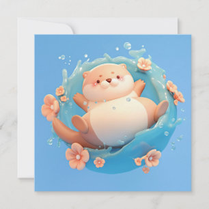 Tarjeta postal de nutria de mar de arcilla 3D lind