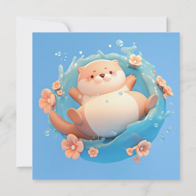 Tarjeta postal de nutria de mar de arcilla 3D lind (Anverso)