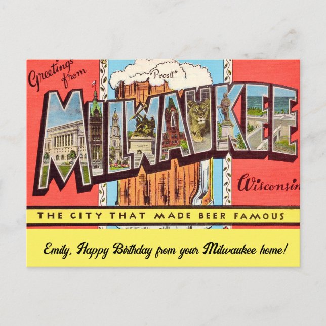 Tarjeta postal de ocasión vintage Milwaukee (Anverso)