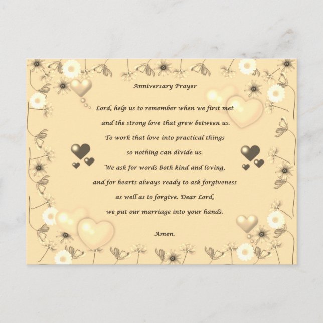 Tarjeta postal de oración para pareja de aniversar (Anverso)