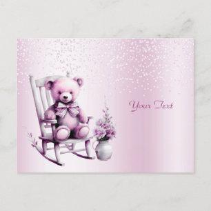 Tarjeta postal de oso bebé rosa acuarela