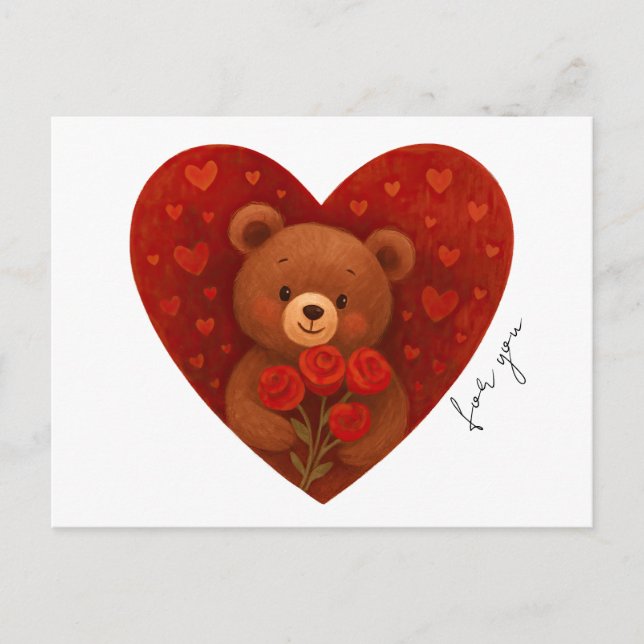 Tarjeta postal de oso de peluche personalizada par (Anverso)
