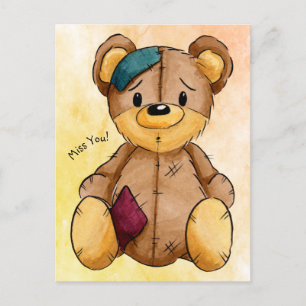 Tarjeta postal de oso de trapo que te extraña