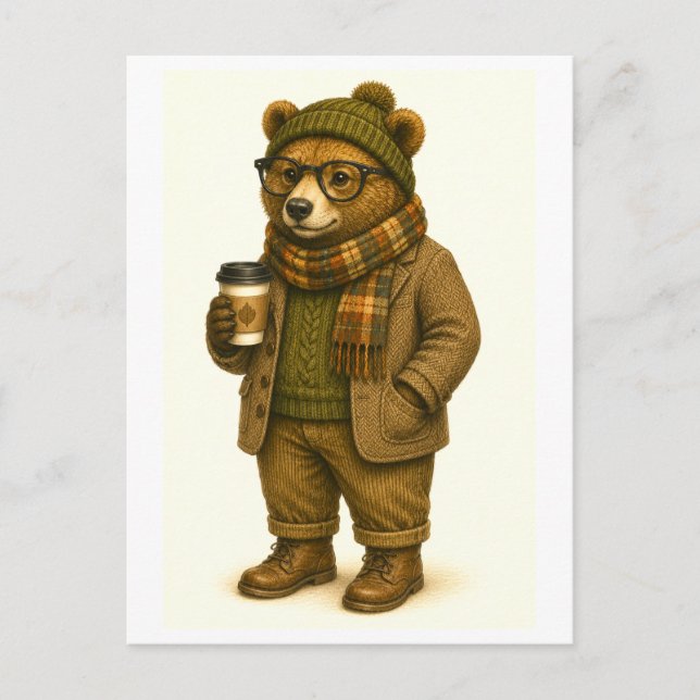 Tarjeta postal de oso hipster (Anverso)
