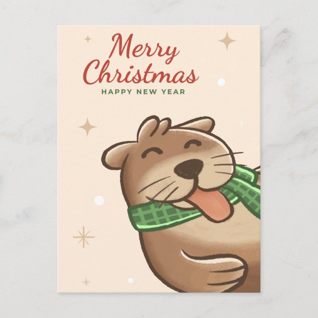 Tarjeta postal de Otter navideña (Anverso)