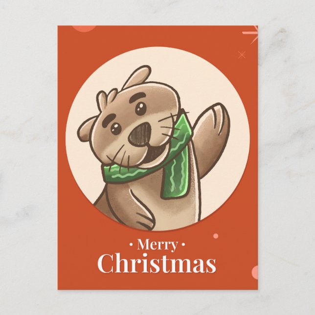 Tarjeta postal de Otter navideña (Anverso)