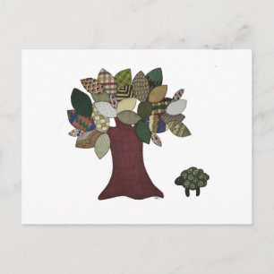 Tarjeta postal de oveja y árbol