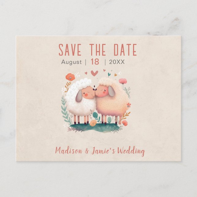 Tarjeta Postal de Ovejas de Boda para Guardar la F (Anverso)