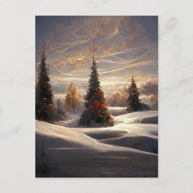 Tarjeta Postal de paisaje de árbol de Navidad de e (Anverso)