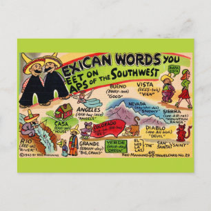 Tarjeta Postal de Palabras Mexicanas Tontas