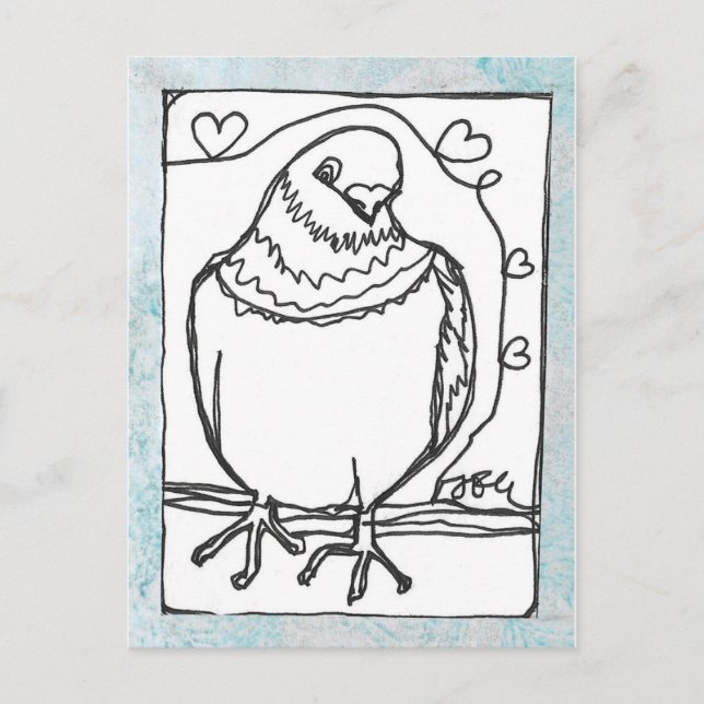 Tarjeta postal de paloma del corazón - Dibujo de l (Anverso)