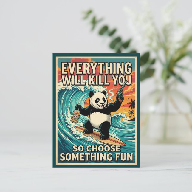 Tarjeta postal de panda "Todo te matará" (Anverso de pie)