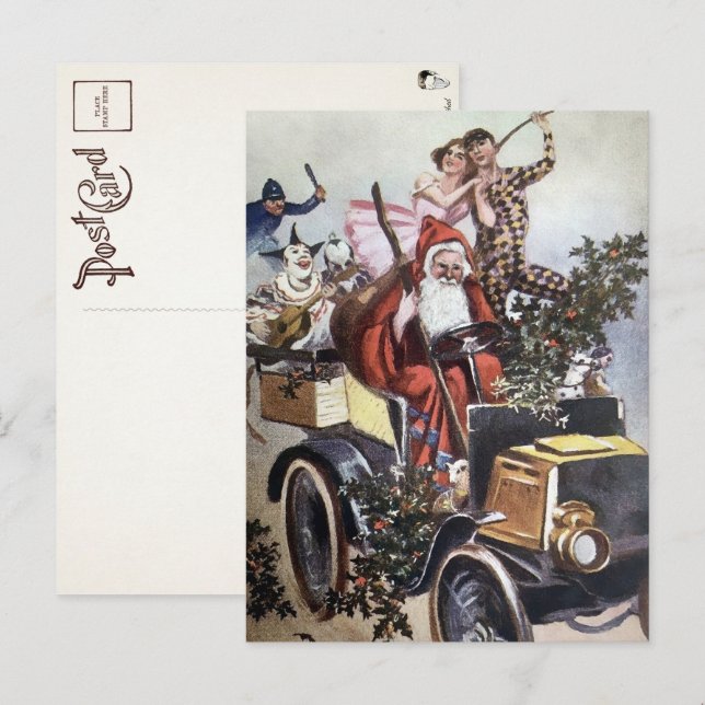 Tarjeta postal de Papá Noel conduciendo victoriana (Anverso / Reverso)