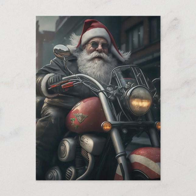 TARJETA POSTAL DE PAPÁ NOEL EN MOTOCICLETA (Anverso)