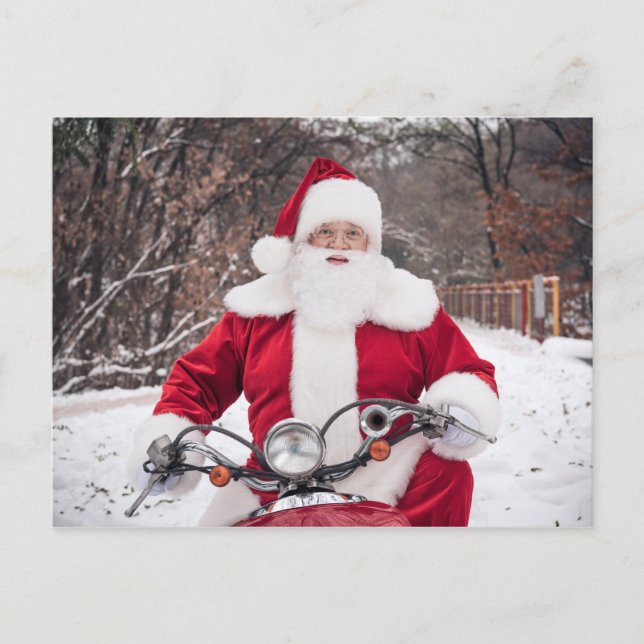 Tarjeta postal de Papá Noel montando una motocicle (Anverso)