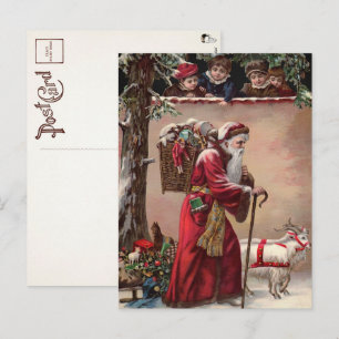 Tarjeta postal de Papá Noel victoriano con cabras