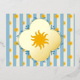 Tarjeta postal de papel de oro con explosión solar