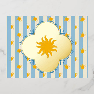 Tarjeta postal de papel de oro con explosión solar