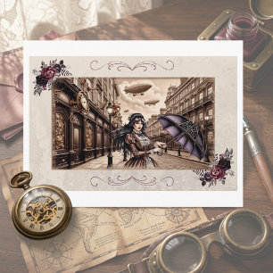 Tarjeta Postal de Paraguas de Dirigible Steampunk 
