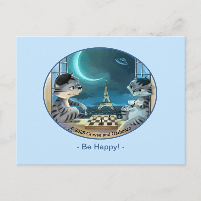 Tarjeta postal de París por la noche - Feliz (Anverso)
