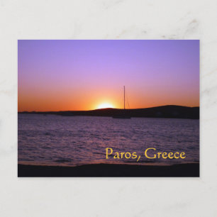 Tarjeta postal de Paros, Grecia, Vela al atardecer