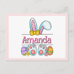 Tarjeta postal de Pascua de conejito rosa