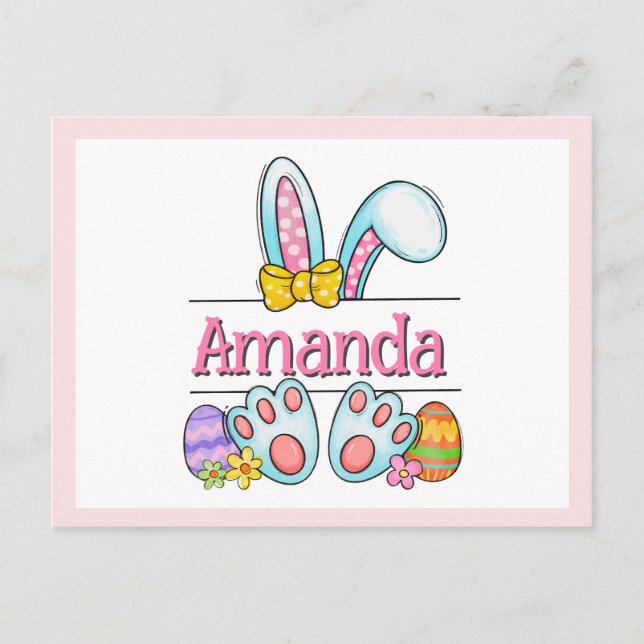 Tarjeta postal de Pascua de conejito rosa (Anverso)