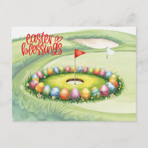 Tarjeta postal de Pascua de golf con huevo en gree