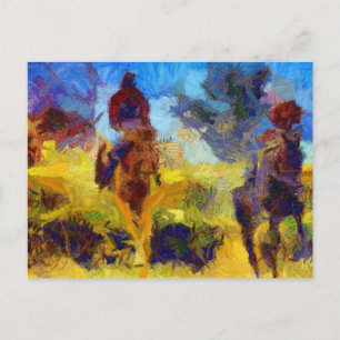 Tarjeta postal de paseo a caballo con un amigo
