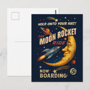 Tarjeta Postal de Paseo en Cohete Lunar – Retrocie