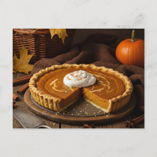 Tarjeta postal de pastel de calabaza de otoño