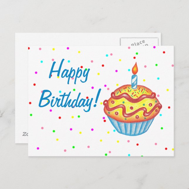 Tarjeta postal de pastel de cumpleaños (Anverso / Reverso)