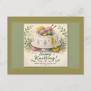 Tarjeta postal de pastel de hilo de punto feliz he