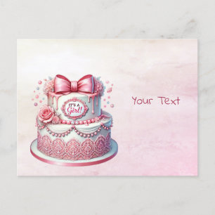 Tarjeta postal de pastel decorativo lazo rosa