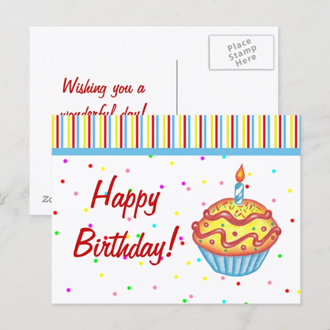 Tarjeta postal de pastelito de cumpleaños (Anverso / Reverso)