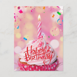 Tarjeta postal de pastelito rosa de deseos de cump
