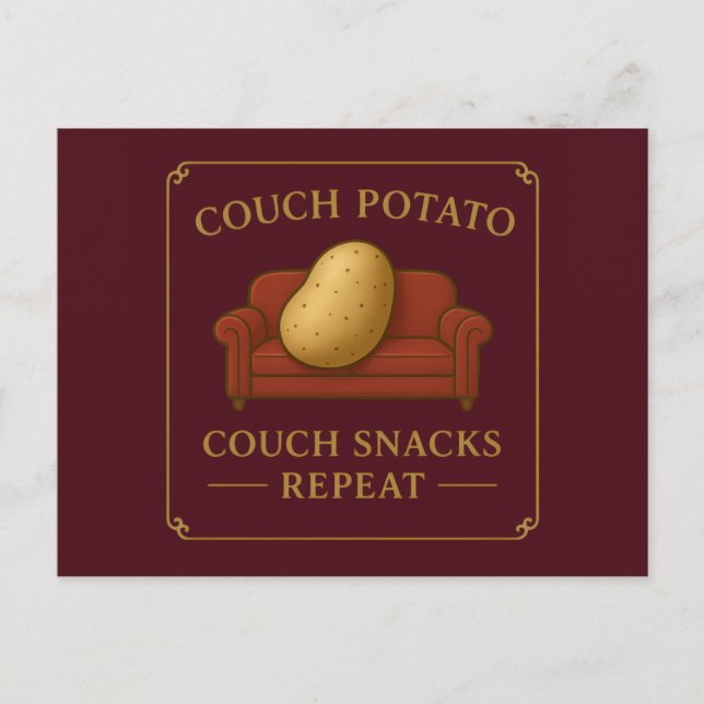 Tarjeta postal de patata de sofá - Sofá, snacks, r (Anverso)