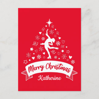 Tarjeta postal de patinaje artístico navideño