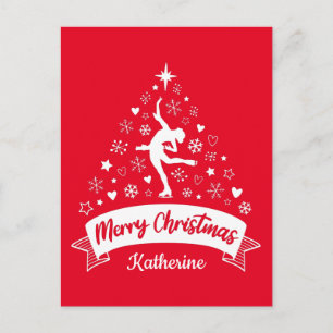 Tarjeta postal de patinaje artístico navideño