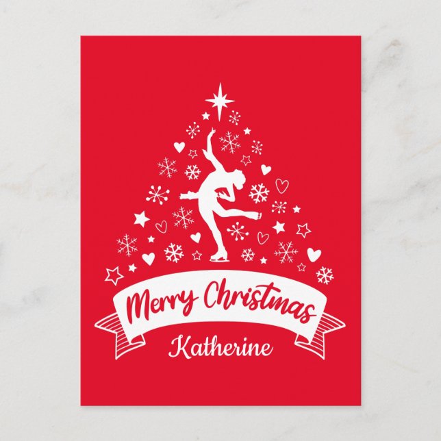 Tarjeta postal de patinaje artístico navideño (Anverso)