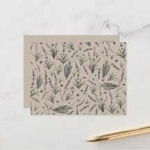 Tarjeta postal de patrón botánico de lavanda