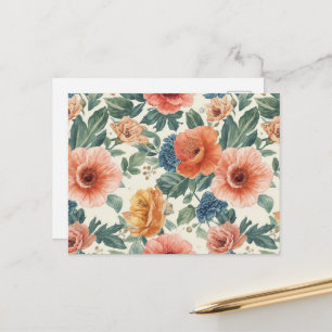 Tarjeta postal de patrón continuo floral de acuare
