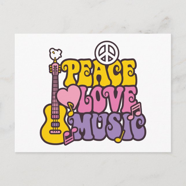 Tarjeta postal de Paz, Amor y Música (Anverso)