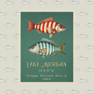 Tarjeta postal de peces náuticos del lago Michigan