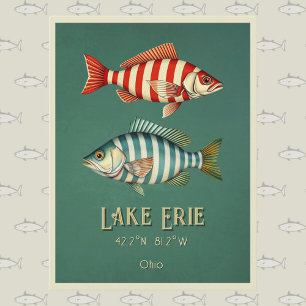 Tarjeta postal de peces rayados del lago Erie Ohio
