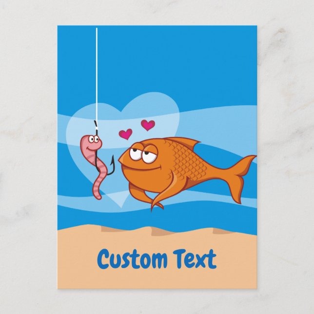 Tarjeta postal de peces y carnada enamorados (Anverso)